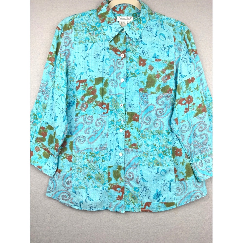 Coldwater Creek Shirt Womens XL Paisley Patchwork Cotton Button Front